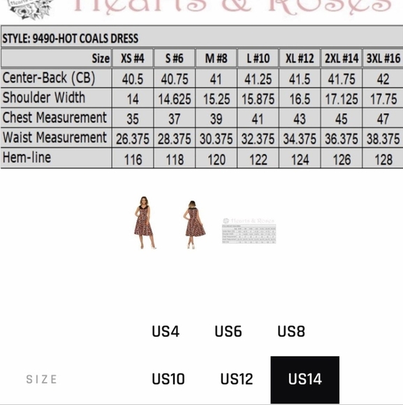 HEARTS AND ROSES Rockabilly Swing Dress, Vintage Pin-Up Vibes, "Hot Coals", XL - Picture 10 of 10